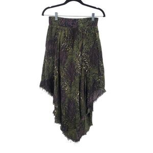 RVCA Womens Army Green SharkBite Skirt Sz M Smocked Waistband Frayed Hem Mad Max